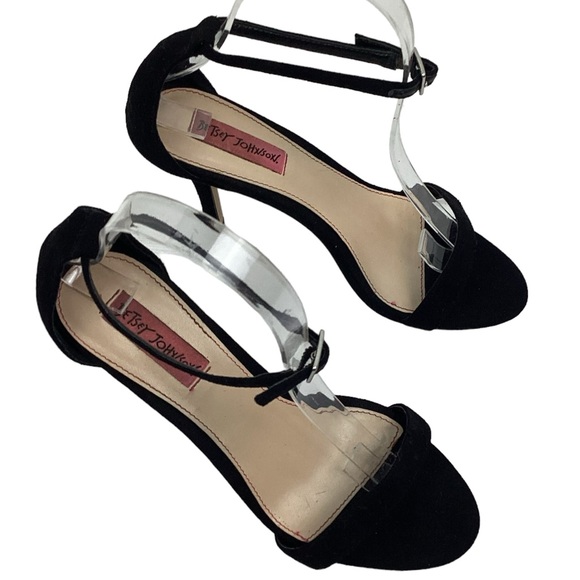 Betsy Johnson Black Velvet Ankle Strap Dress Stiletto - Picture 3 of 11